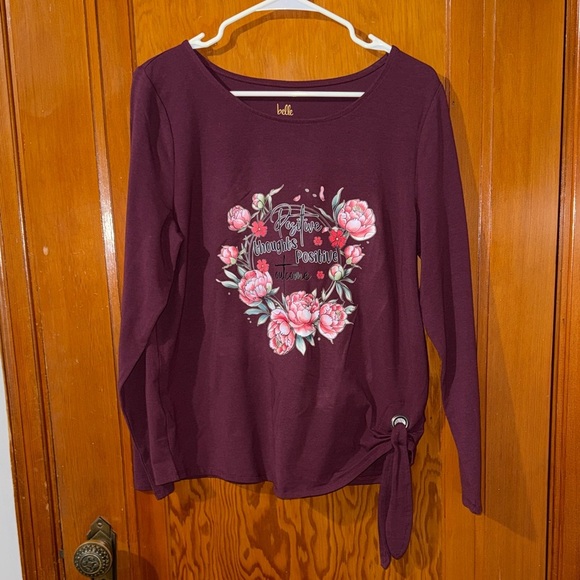 Belle kim Gravel Tops - Women's Burgundy Floral Long Sleeve Top